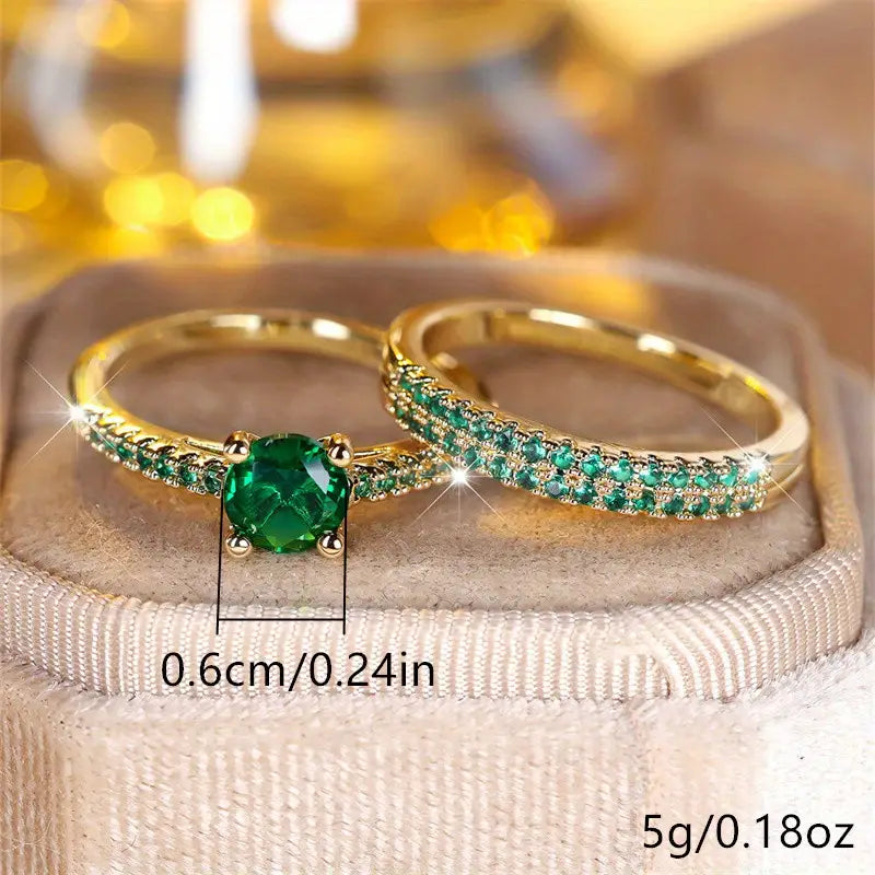 Maria™ | Złoty zestaw pierścionków Emerald Duo