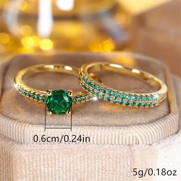 Maria™ | Złoty zestaw pierścionków Emerald Duo
