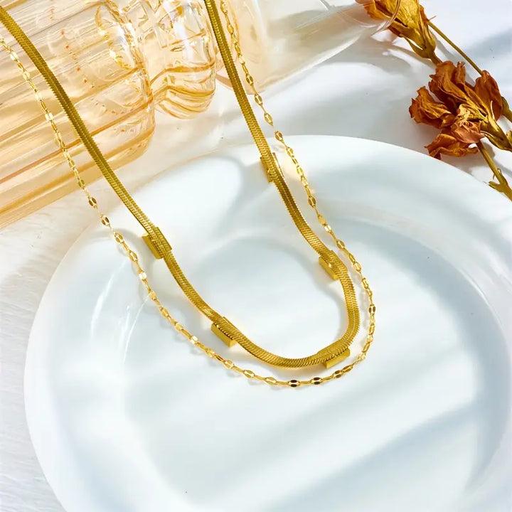 Maria™ | Dwuwarstwowy złoty naszyjnik Sorella Gem