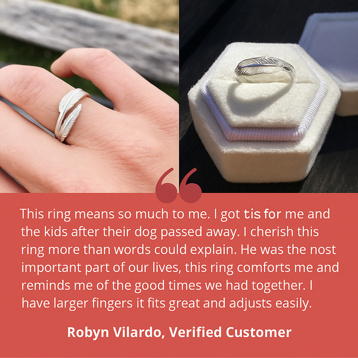 Piórko od anioła – regulowany pierścionek pamiątkowy