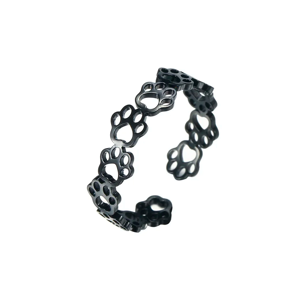 Regulowany pierścionek z odciskiem łapki – wykonany ze stali nierdzewnej