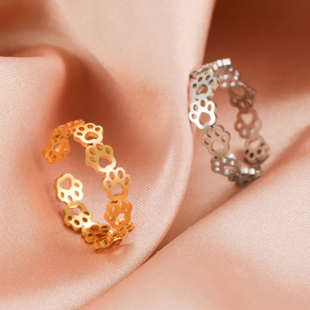 Regulowany pierścionek z odciskiem łapki – wykonany ze stali nierdzewnej