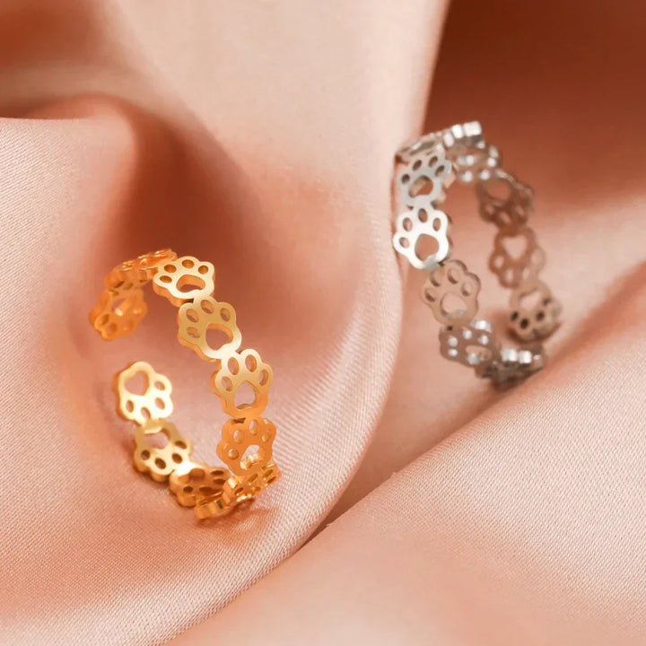 Regulowany pierścionek z odciskiem łapki – wykonany ze stali nierdzewnej