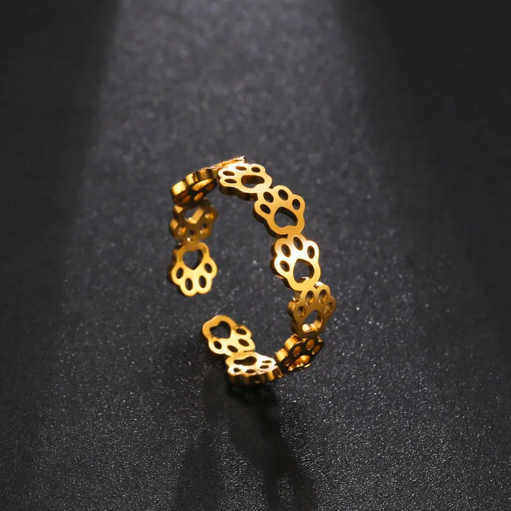 Regulowany pierścionek z odciskiem łapki – wykonany ze stali nierdzewnej