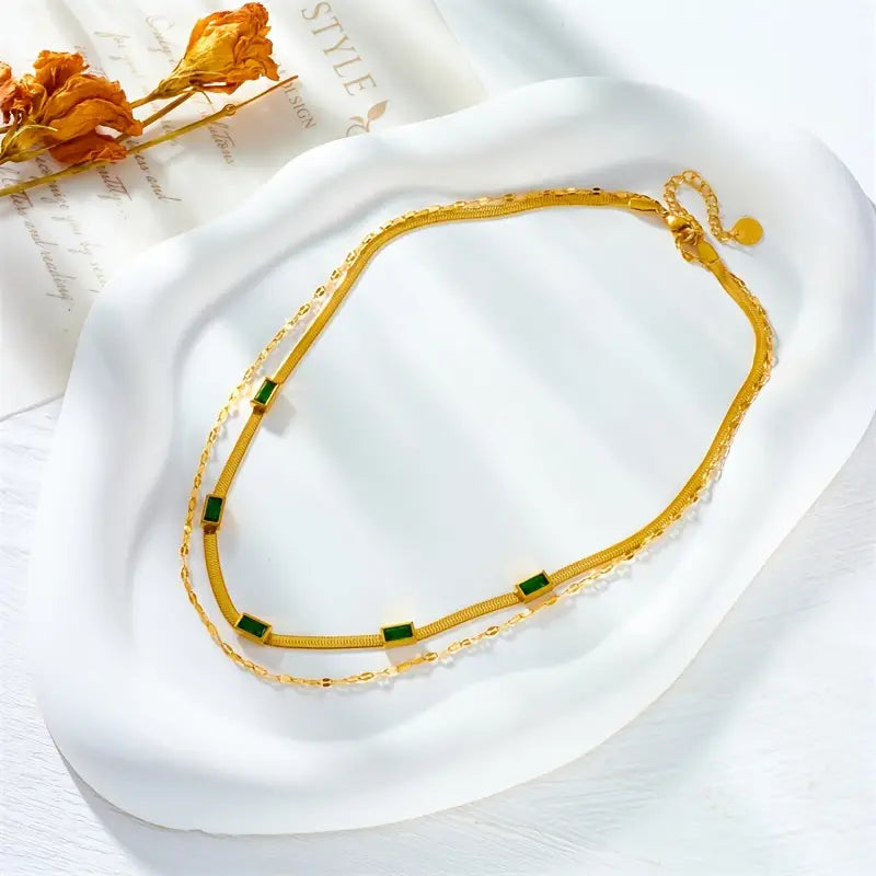 Maria™ | Dwuwarstwowy złoty naszyjnik Sorella Gem