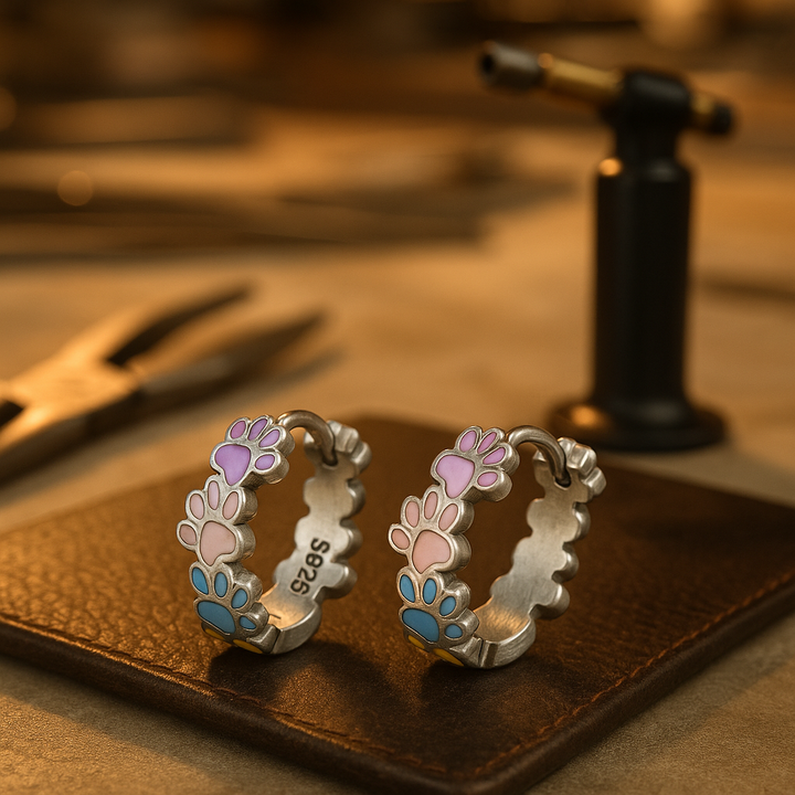 Kolczyki koła ze srebra z kolorowymi łapkami