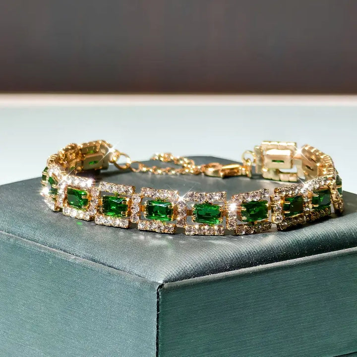 Maria™ | Złota bransoletka z zielonym akcentem Emerald