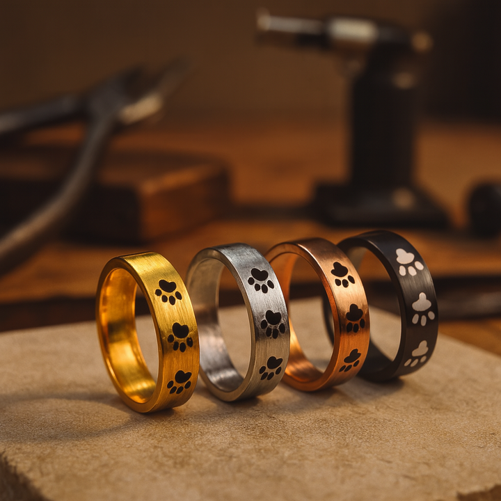 Ręcznie wykonany pierścionek z odciskiem łapki ze stali nierdzewnej